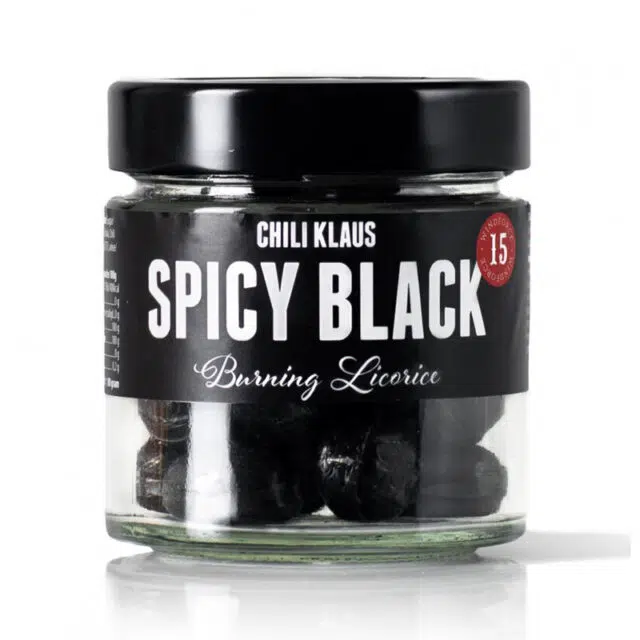 Spicy Black burning Licorice stærke chili bolcher - Chili Klaus - byHviid
